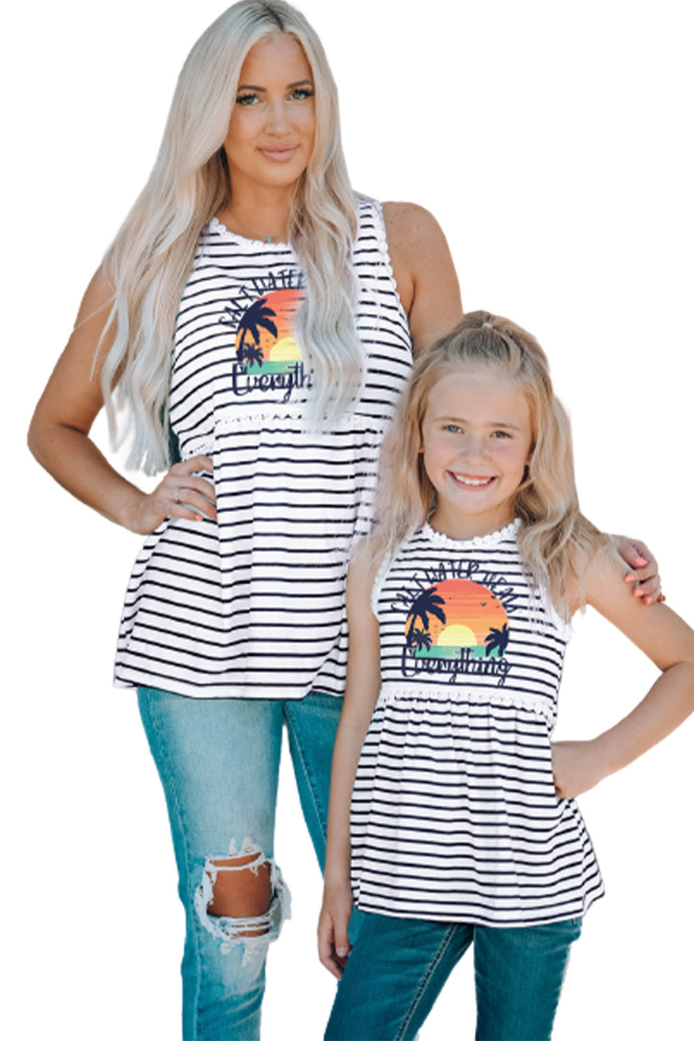 Salt Water Heals Everything Print Striped Tank Top Family T-shirts JT's Designer Fashion