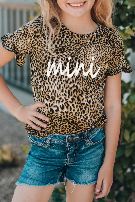 Mother and Me Leopard Mini Ruffled Short Sleeve Girl's T Shirt Leopard 95%Polyester+5%Spandex Family T-shirts JT's Designer Fashion