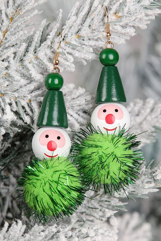 Green Christmas Glitter Elves Pom-Pom Earrings Jewelry JT's Designer Fashion