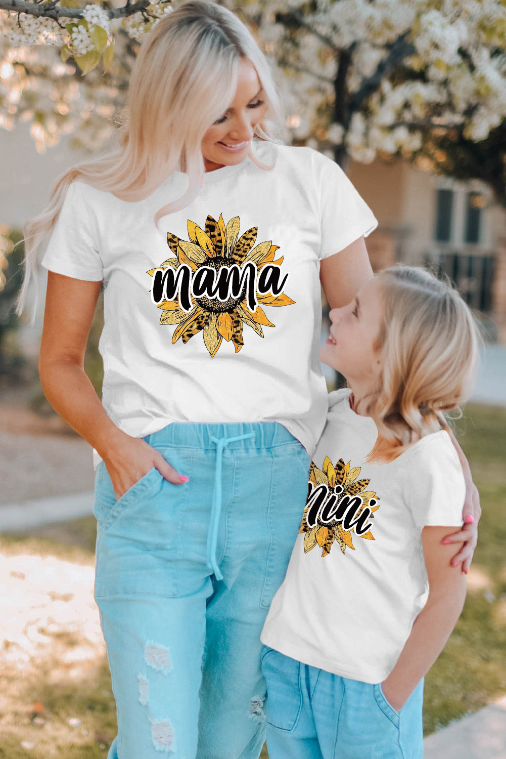 White Family Matching Mama Sunflower Print Short Sleeve T Shirt Family T-shirts JT's Designer Fashion
