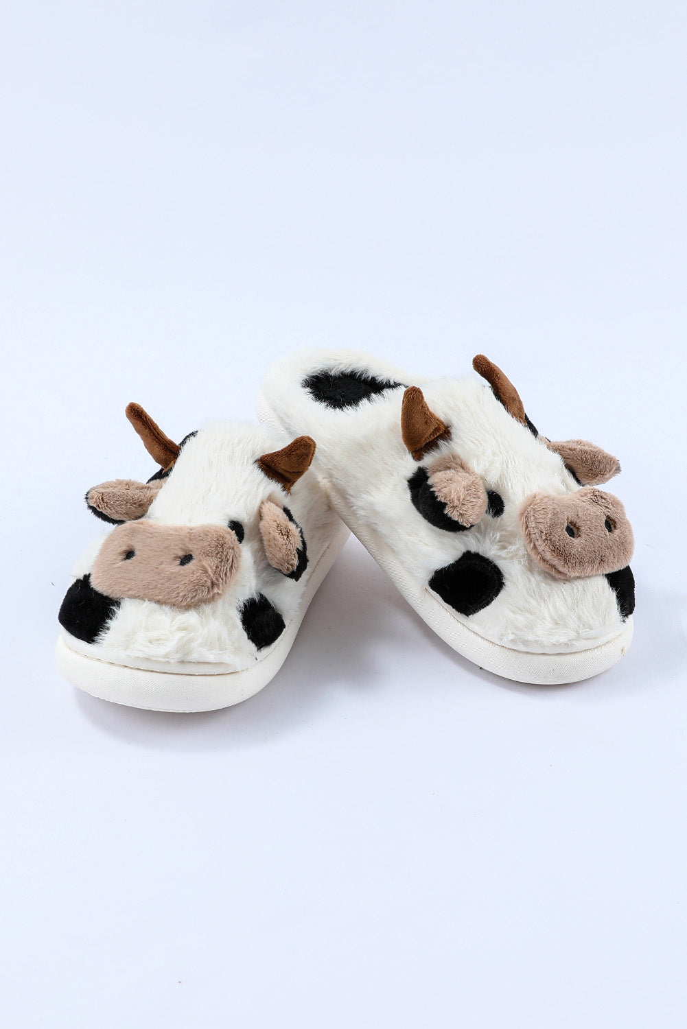 White Cartoon Animal Cow Plush Slippers Slippers JT's Designer Fashion