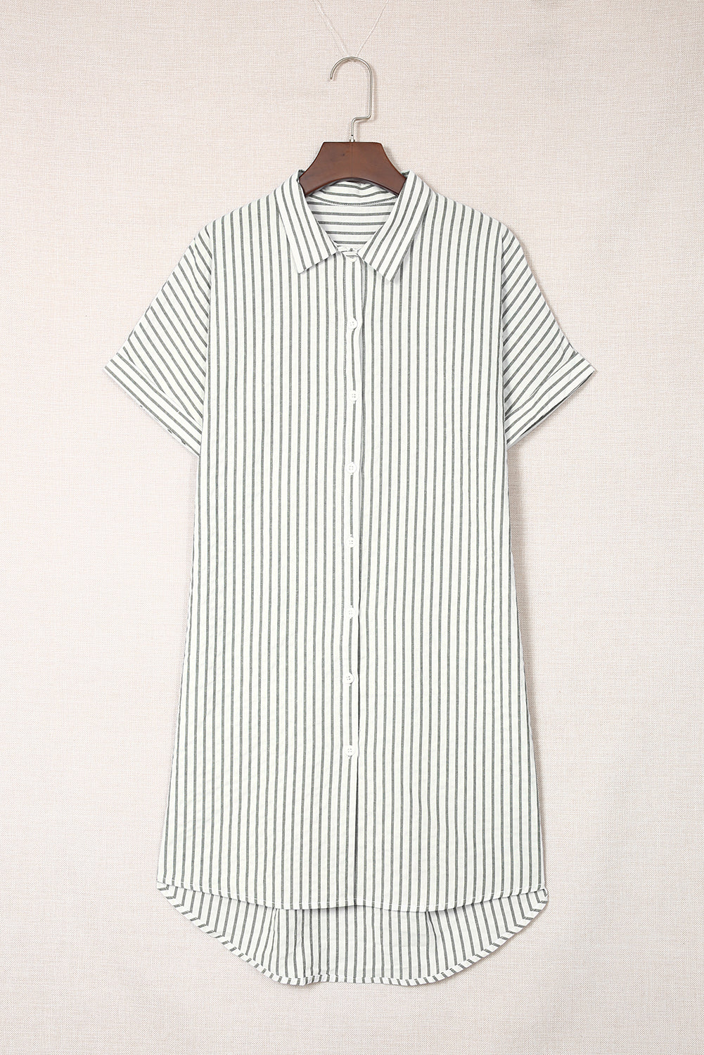 Gray Short Sleeves Striped Shirt Dress Mini Dresses JT's Designer Fashion