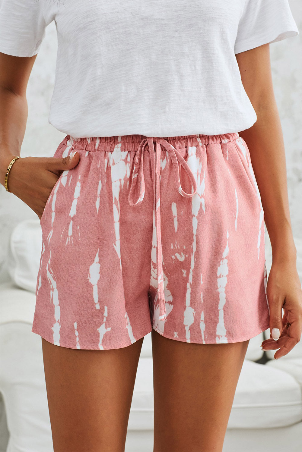 Pink Tie Dye Drawstring Casual Shorts Casual Shorts JT's Designer Fashion