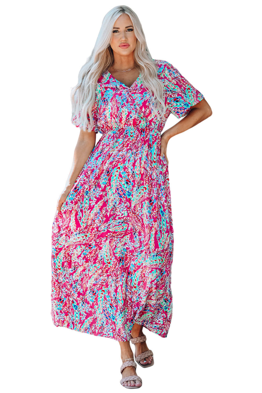 Wrap V Neck Floral Maxi Dress Floral Dresses JT's Designer Fashion