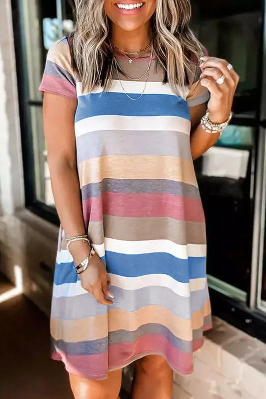 Multicolor Striped Pocket T Shirt Dress T Shirt Dresses JT's Designer Fashion