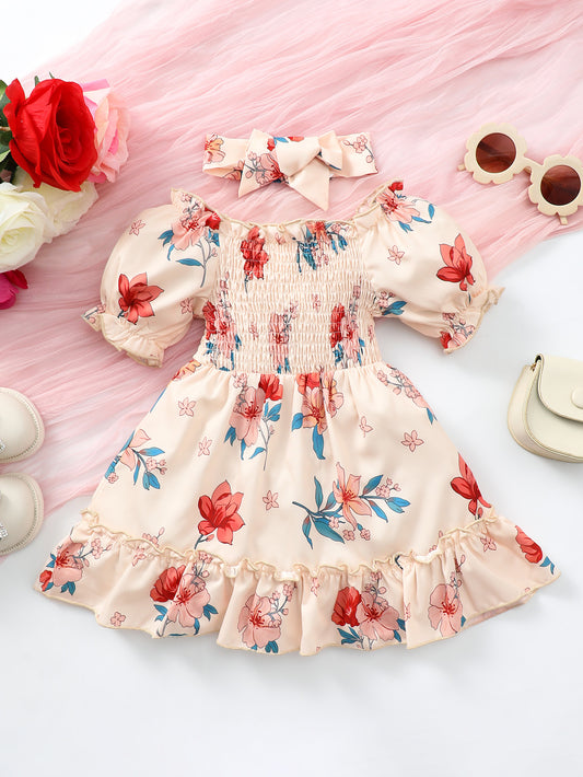 Baby Girl Floral Smocked Frill Trim Dress Baby JT's Designer Fashion