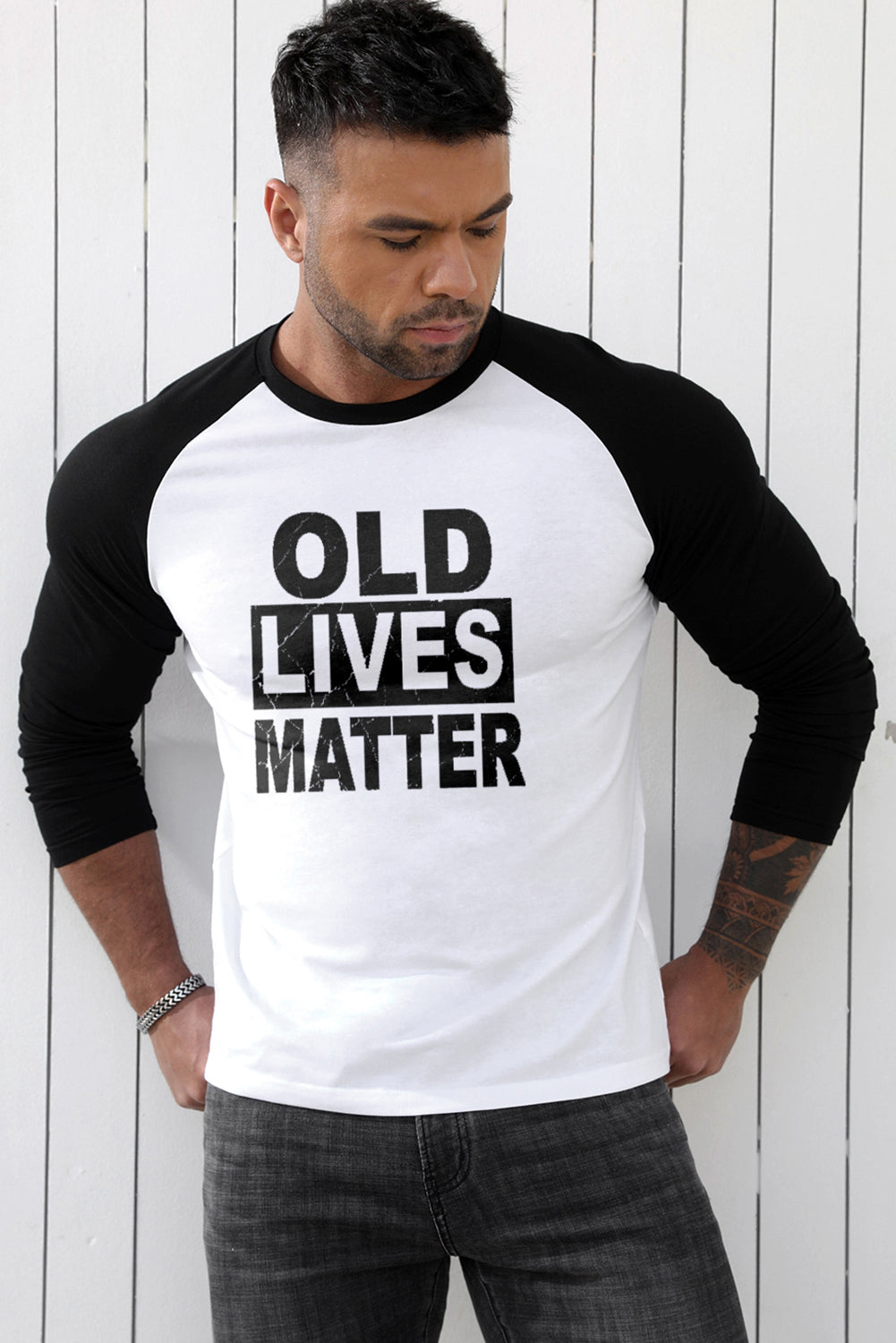 Black OLD LIVES MATTER Color Block Long Sleeve Top Men's Tops JT's Designer Fashion