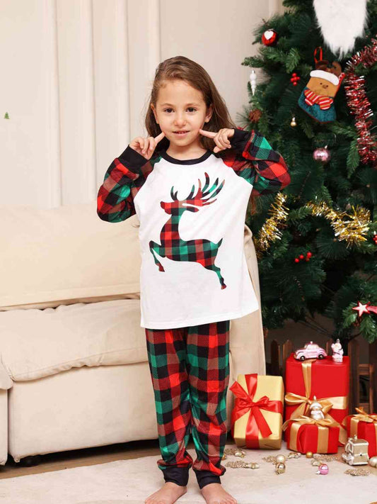 Reindeer Graphic Top and Plaid Pants Set Plaid Pajamas JT's Designer Fashion