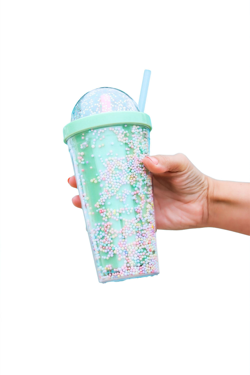 Green 550ml Glitter Rainbow Reusable Plastic Water Cup Tumblers JT's Designer Fashion