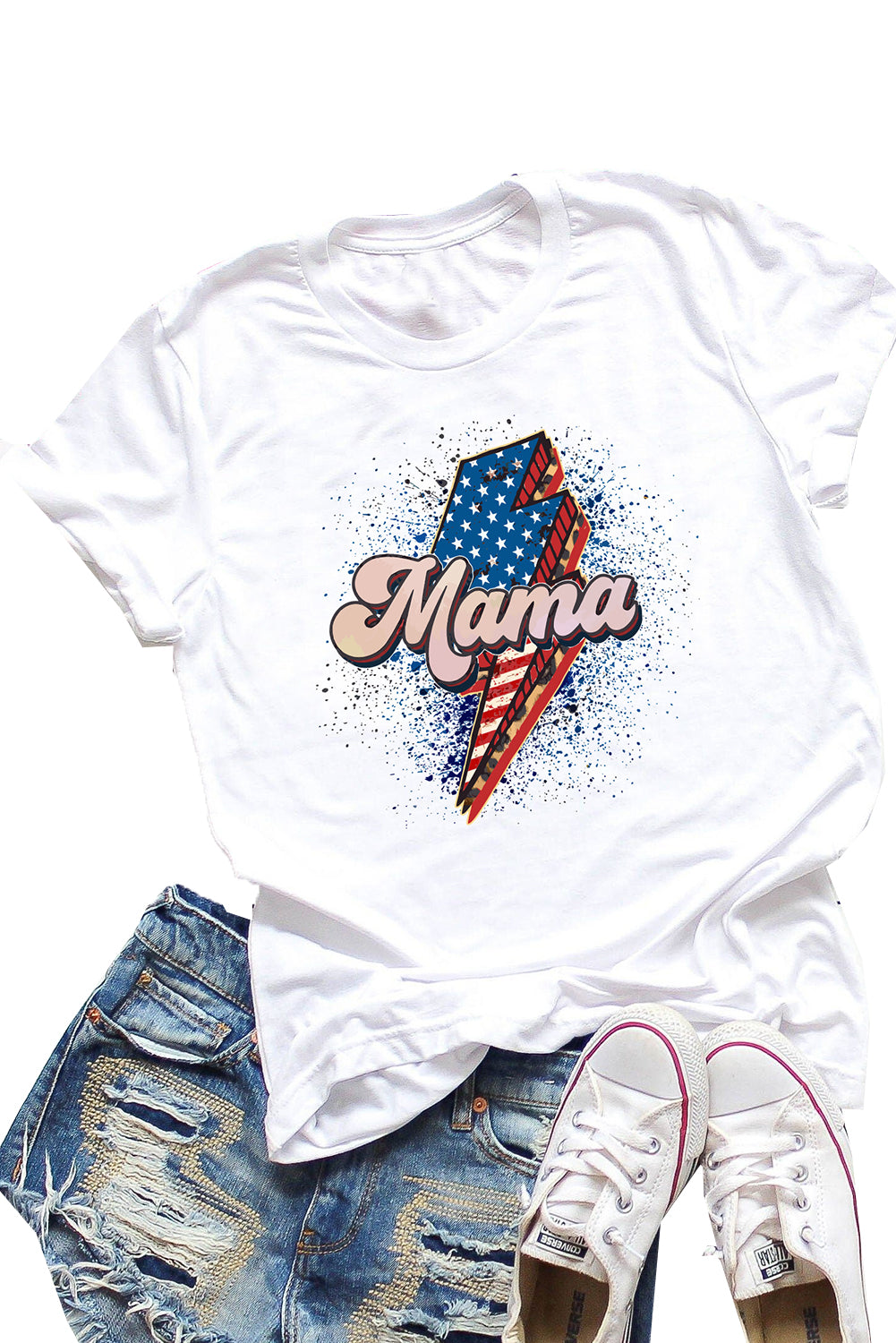White American Flag Mama Lightning Print Short Sleeve T Shirt Family T-shirts JT's Designer Fashion