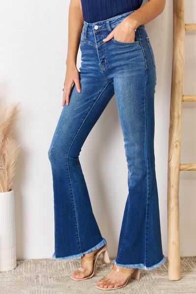 Kancan High Rise Raw Hem Flare Jeans Jeans JT's Designer Fashion