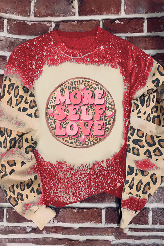Red MORE SELF LOVE Leopard Tie Dye Graphic Sweatshirt Red 95%Polyester+5%Elastane Graphic Sweatshirts JT's Designer Fashion