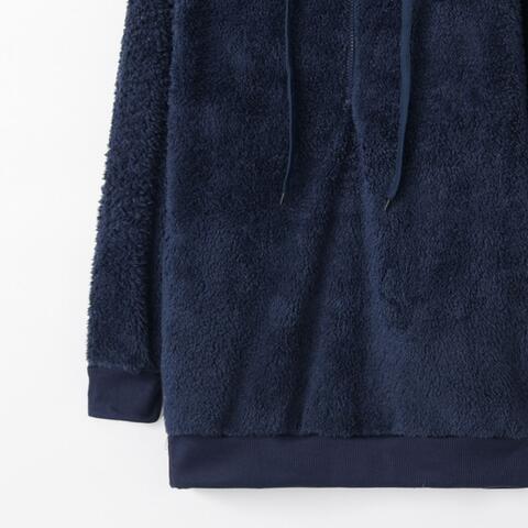 Quarter-Zip Drawstring Teddy Hoodie Coats & Jackets JT's Designer Fashion