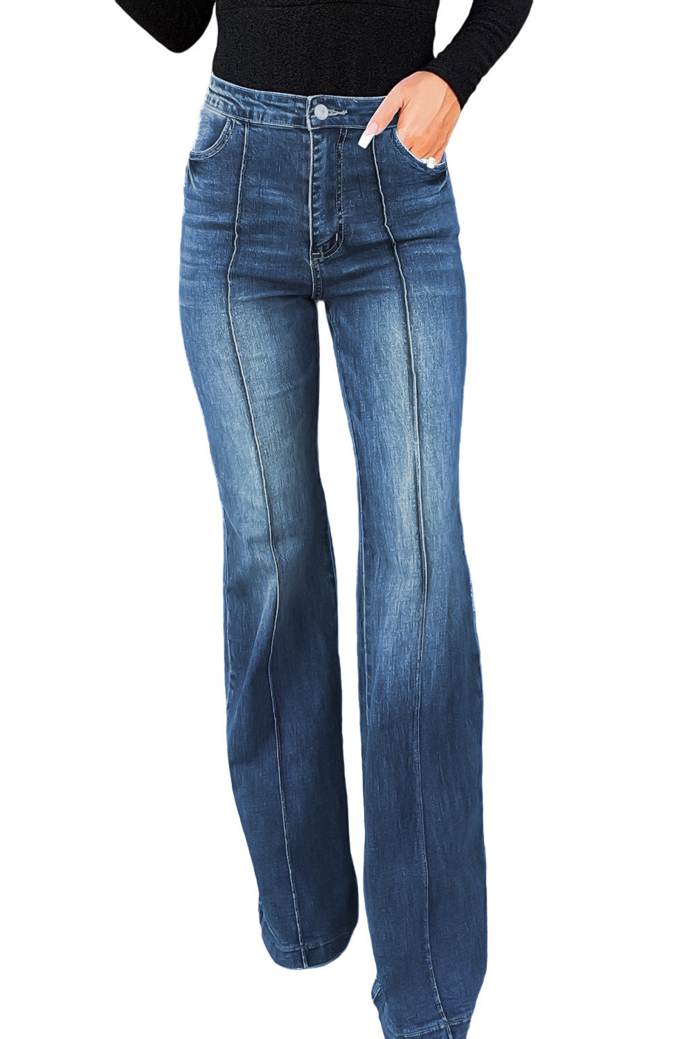 Elegant Fit Seam Stitch Wide Leg Denim Jeans Jeans JT's Designer Fashion