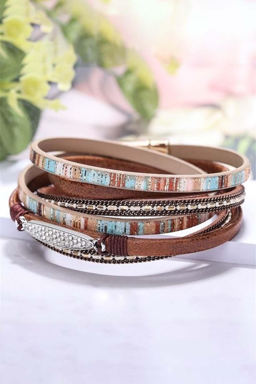 Brown Vintage Handwoven Colorblock Bracelet Jewelry JT's Designer Fashion