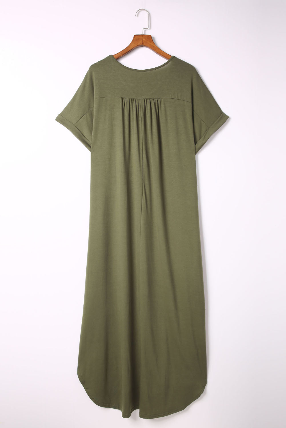 Green Plus Size V Neck Rolled Cuffs Maxi Dress Plus Size Dresses JT's Designer Fashion