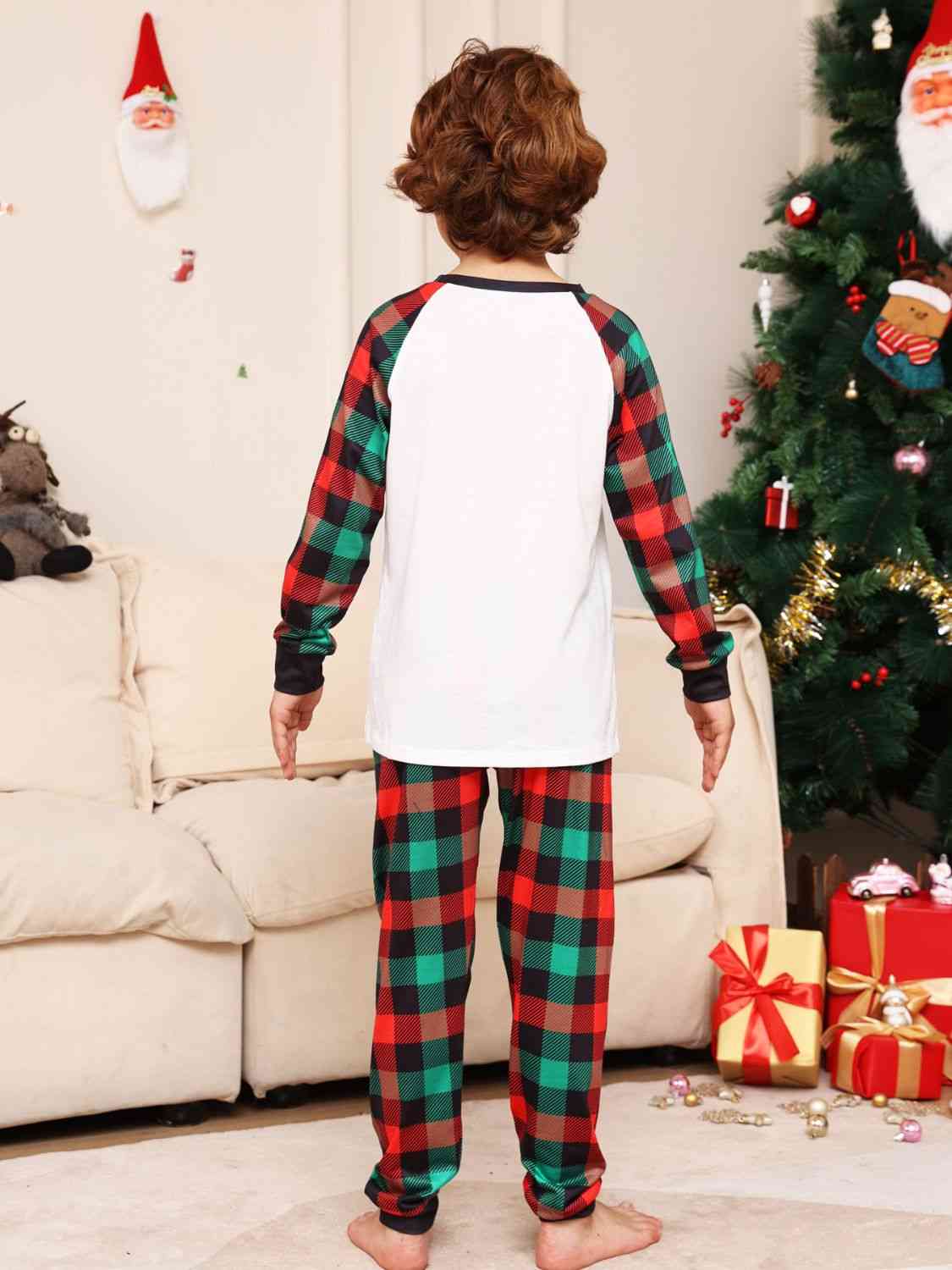 Reindeer Graphic Top and Plaid Pants Set Kids Sets JT's Designer Fashion
