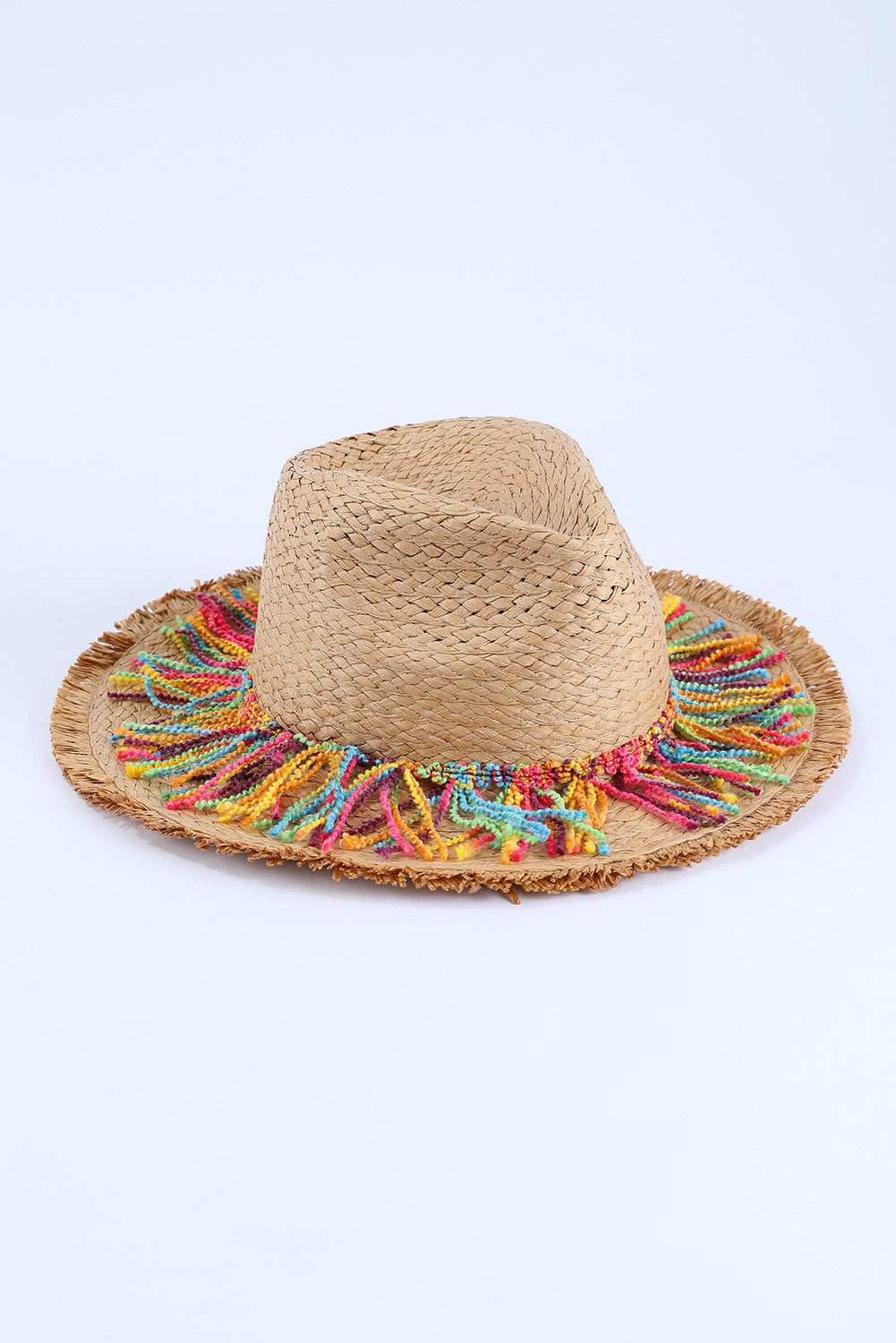 Khaki Straw Braid Fringe Beach Hat Hats & Caps JT's Designer Fashion