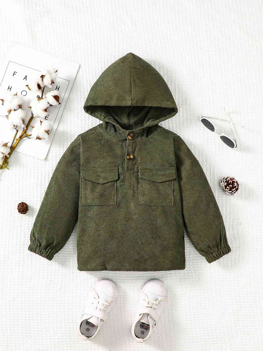 Buttoned Hoodie with Pockets Army Green Kids Coats JT's Designer Fashion