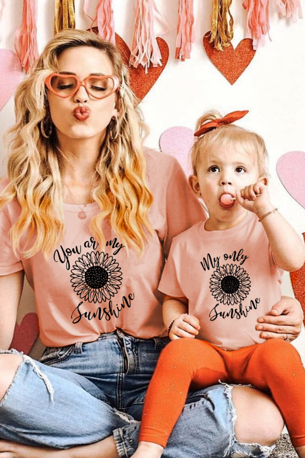Pink Family Matching Floral Letter Print Short Sleeve T Shirt Family T-shirts JT's Designer Fashion