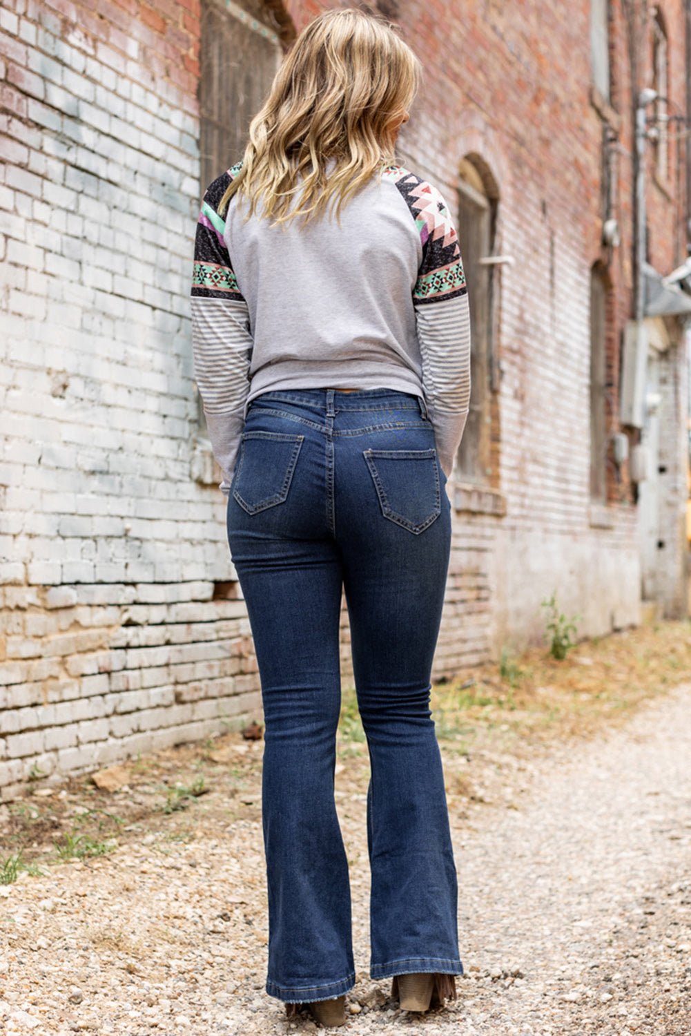 Dark Washed Distressed Flare Bottom Jeans Jeans JT's Designer Fashion