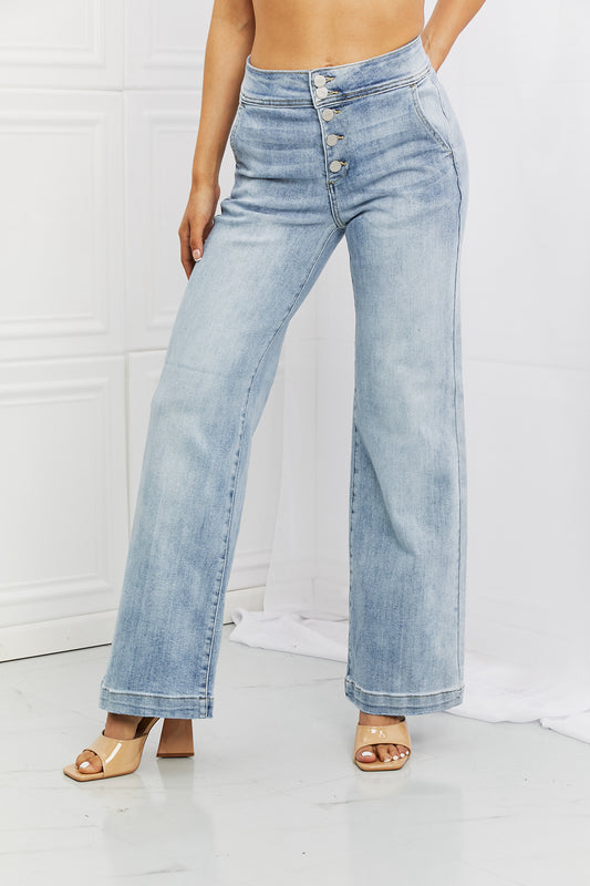 RISEN Full Size Luisa Wide Flare Jeans Light Jeans JT's Designer Fashion