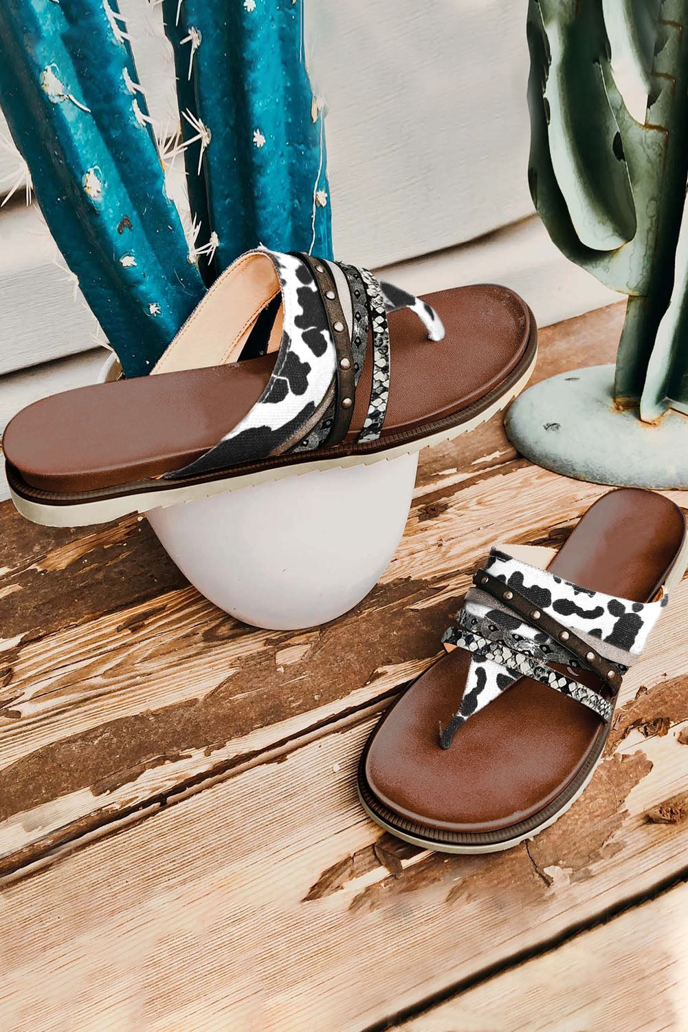 White Studded Animal Print Flip Flop Sandals Slippers JT's Designer Fashion