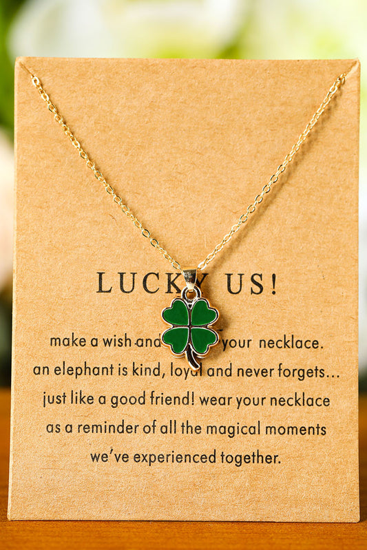 Green St. Patricks Day Clover Pendant Alloy Card Necklace Jewelry JT's Designer Fashion