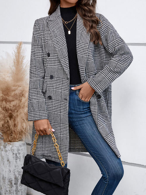 Houndstooth Laper Collar Buttoned Coat Coats & Jackets JT's Designer Fashion