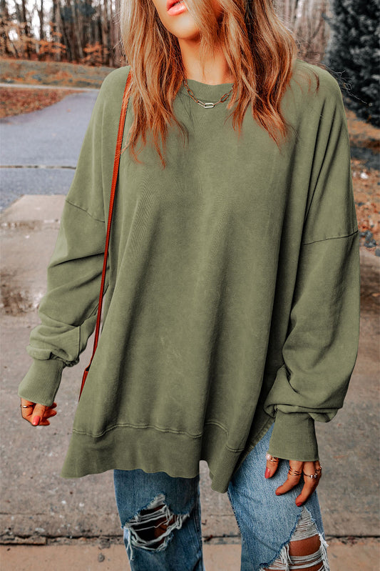 Green Drop Shoulder Ribbed Trim Oversized Sweatshirt Pre Order Sweatshirts & Hoodies JT's Designer Fashion