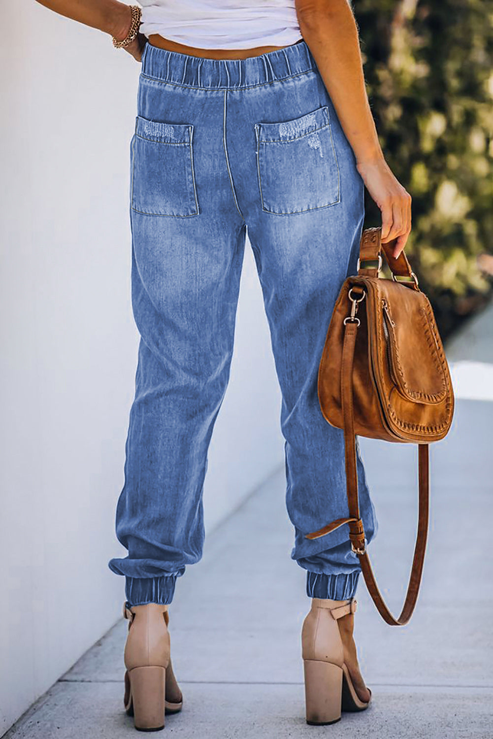 Sky Blue Pocketed Distressed Denim Joggers Jeans JT's Designer Fashion