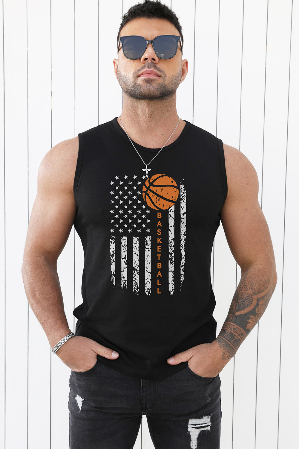 Black American Flag Basketball Graphic Print Men's Tank Top Men's Tops JT's Designer Fashion