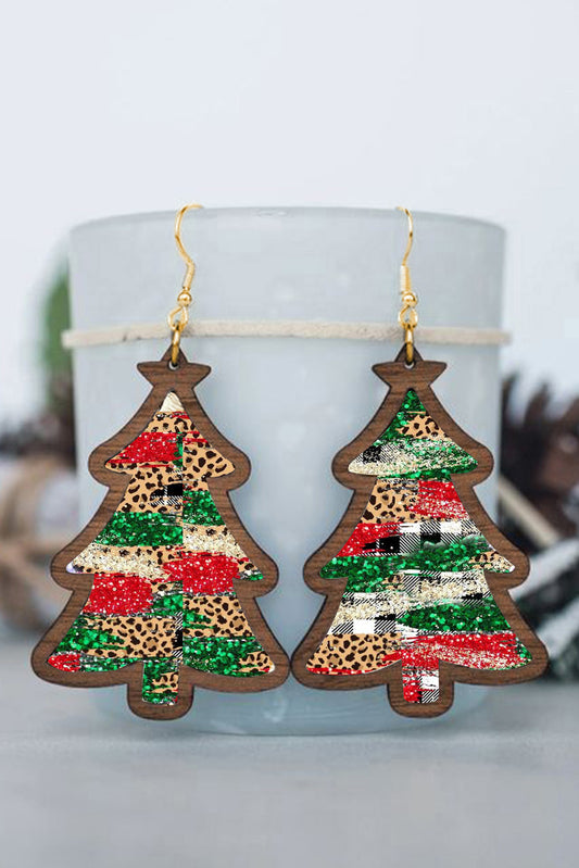 Red Shade Of Leopard Plaid Christmas Tree Earrings Jewelry JT's Designer Fashion