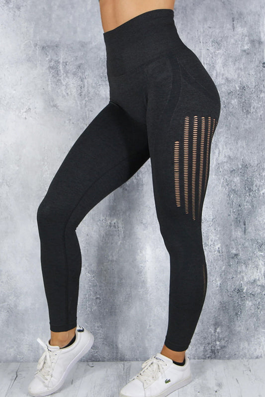 Black Contrast Trim Hollowed Detail High Waist Leggings Pre Order Bottoms JT's Designer Fashion