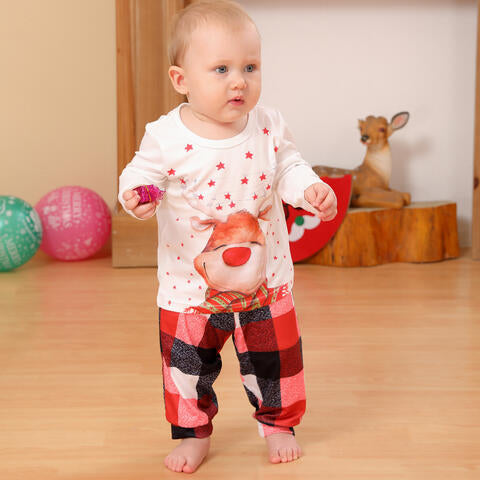 Baby Reindeer Top and Plaid Pants Set White Baby JT's Designer Fashion