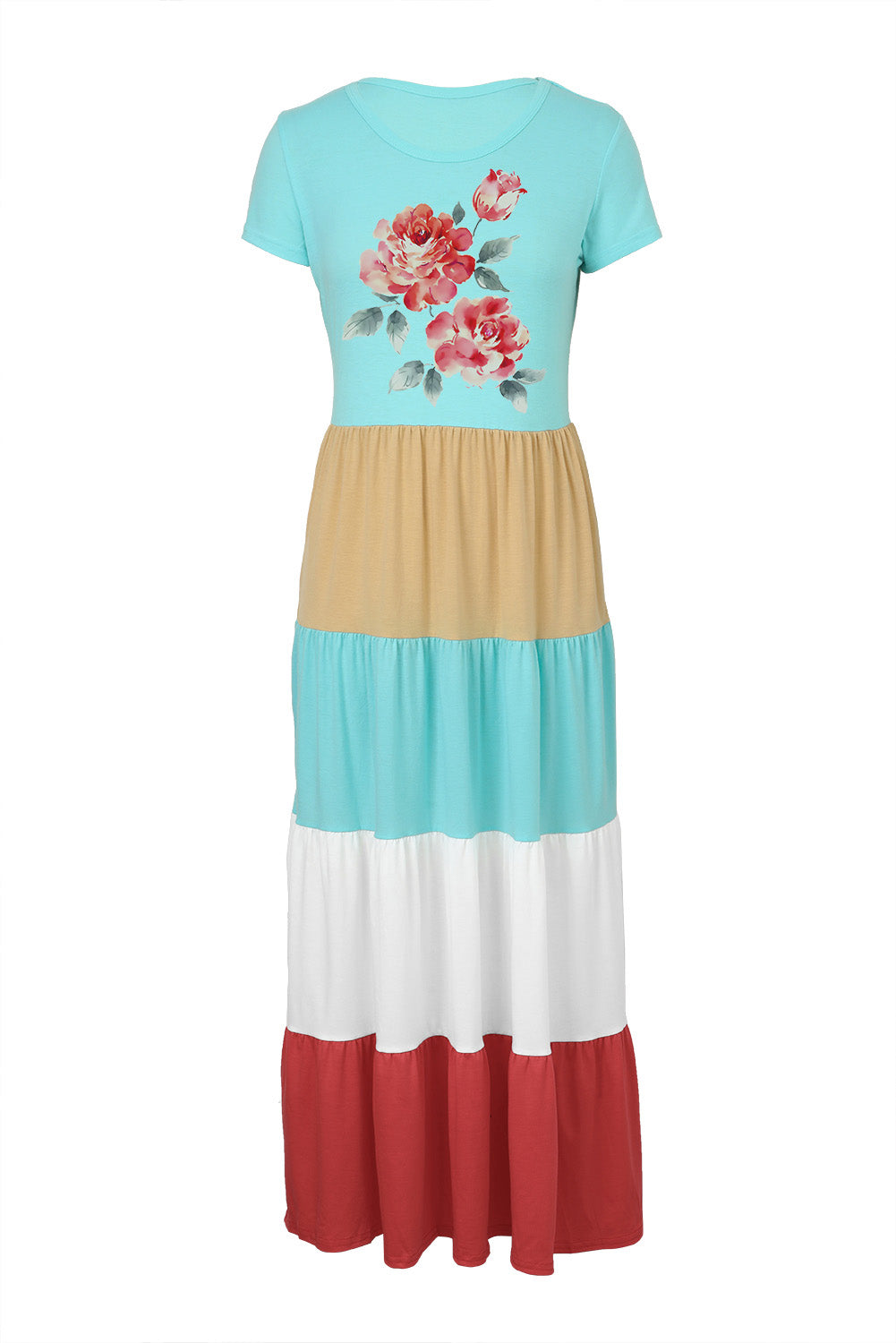 Multicolor Family Matching Floral Color Block Short Sleeve Mom's Maxi Dress Family Dress JT's Designer Fashion
