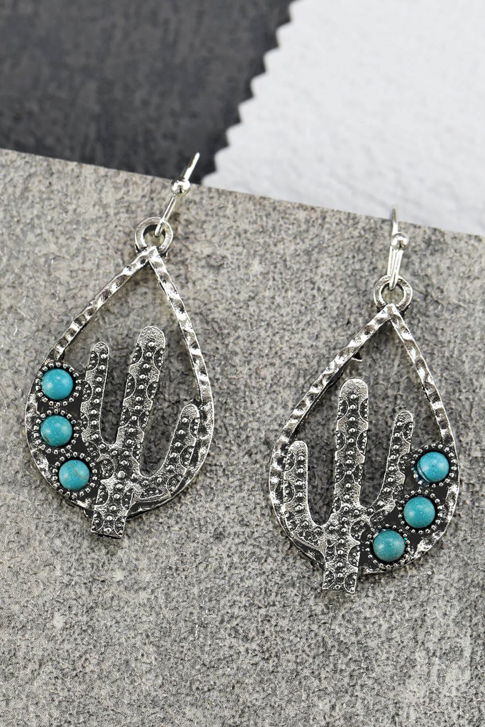Silver Western Cactus Turquoise Tear Drop Earrings Jewelry JT's Designer Fashion