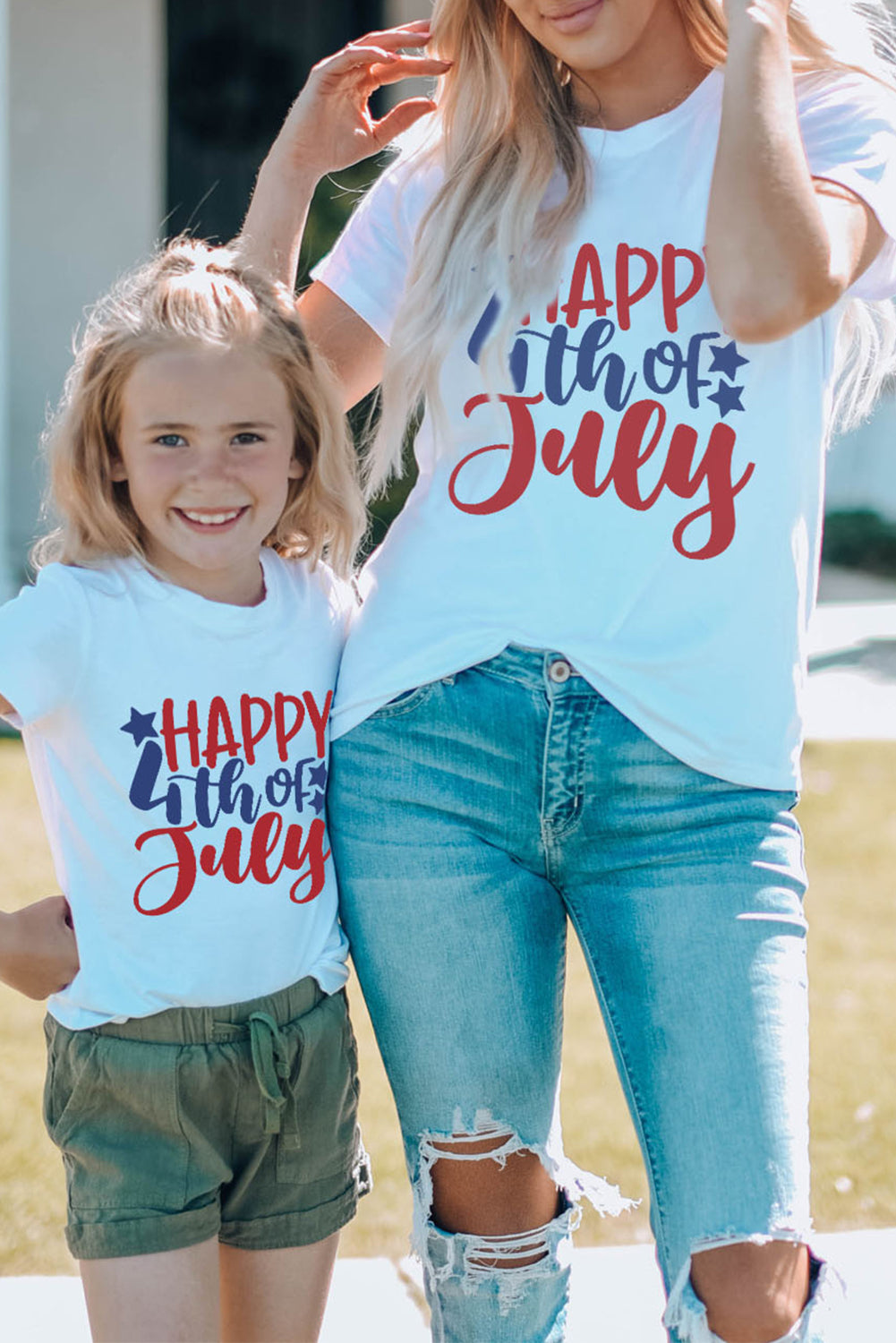 White HAPPY 4th OF JULY Printed Family Matching Graphic Tee Family T-shirts JT's Designer Fashion
