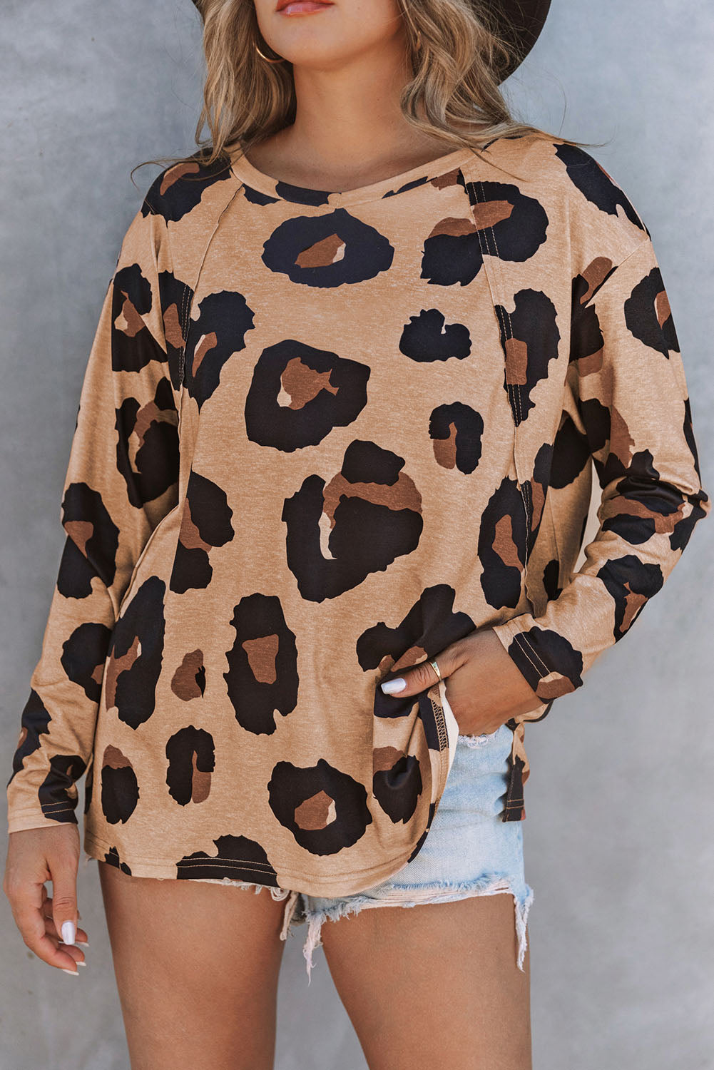 Leopard Print Long Sleeve Loose Top Long Sleeve Tops JT's Designer Fashion