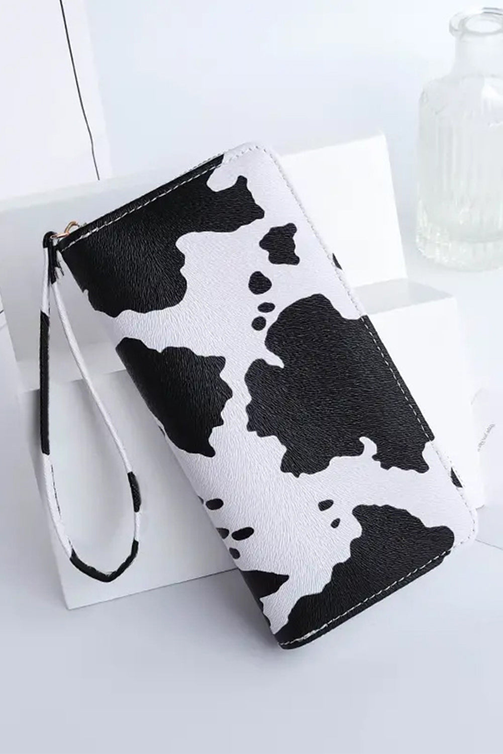 Bright White Cow Spots Print Faux Leather Clutch Purse Other Accessories JT's Designer Fashion