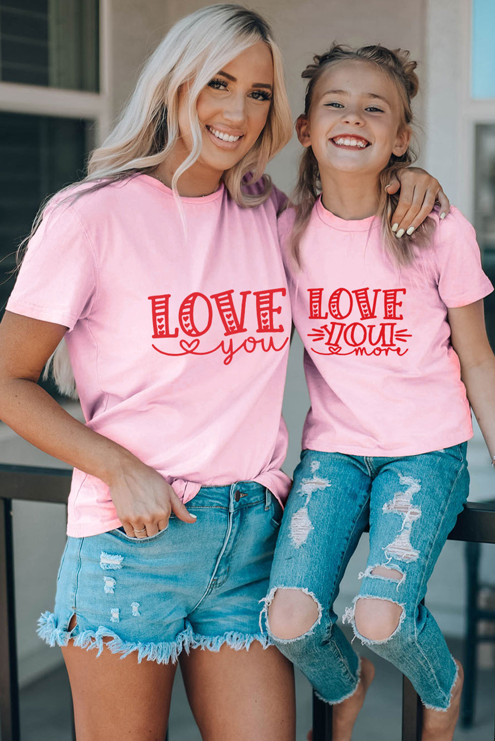 Pink Family Matching LOVE You Mom Pattern Print Girl's T Shirt Family T-shirts JT's Designer Fashion