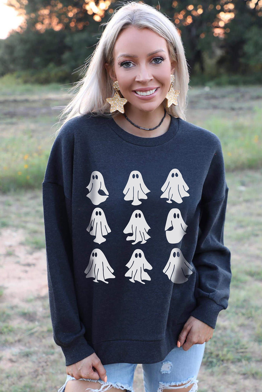 Black Diverse Halloween Ghost Printed Sweatshirt Graphic Sweatshirts JT's Designer Fashion