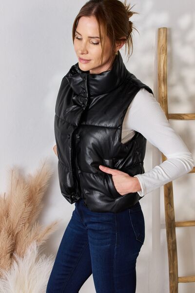 Love Tree Faux Leather Snap and Zip Closure Vest Coat Coats & Jackets JT's Designer Fashion