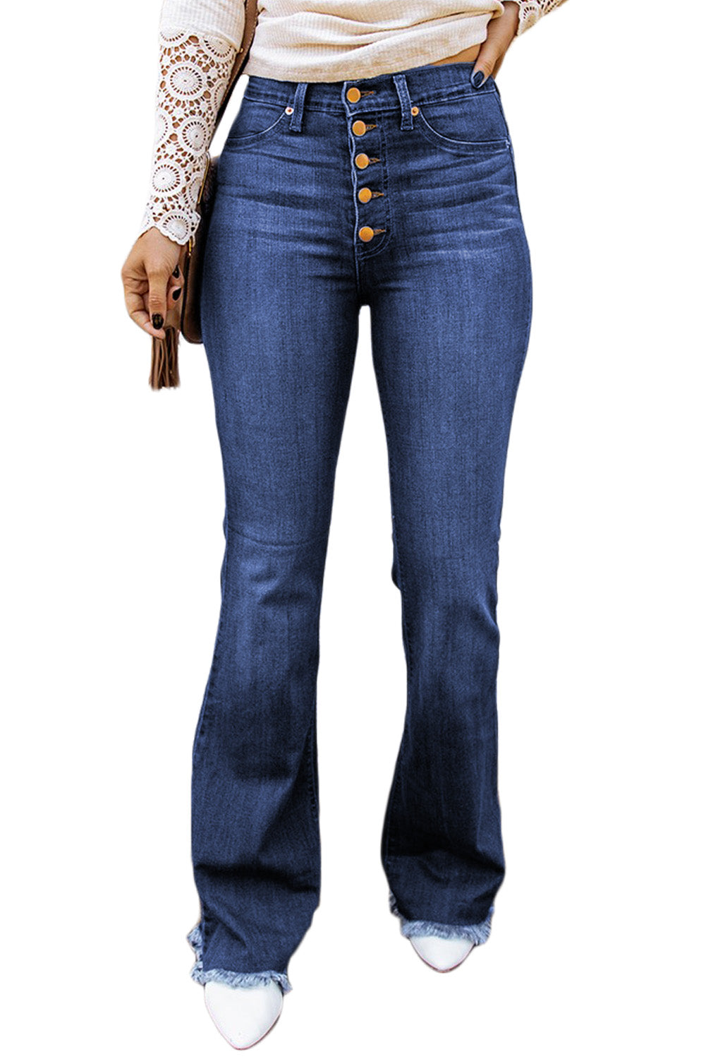 Tassel Button-fly High Waist Flare Jeans Jeans JT's Designer Fashion