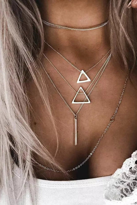 Silver Boho Triangle Bar Pendant Multilayer Necklace Jewelry JT's Designer Fashion
