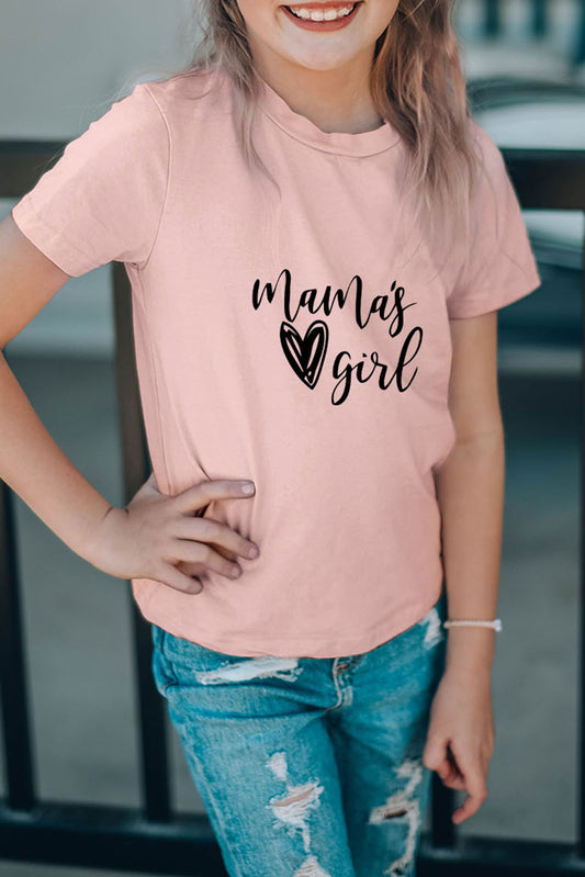 Pink Family Matching Mama's Girl Heart Shape Printed Short Sleeve T Shirt Pink 95%Polyester+5%Elastane Family T-shirts JT's Designer Fashion