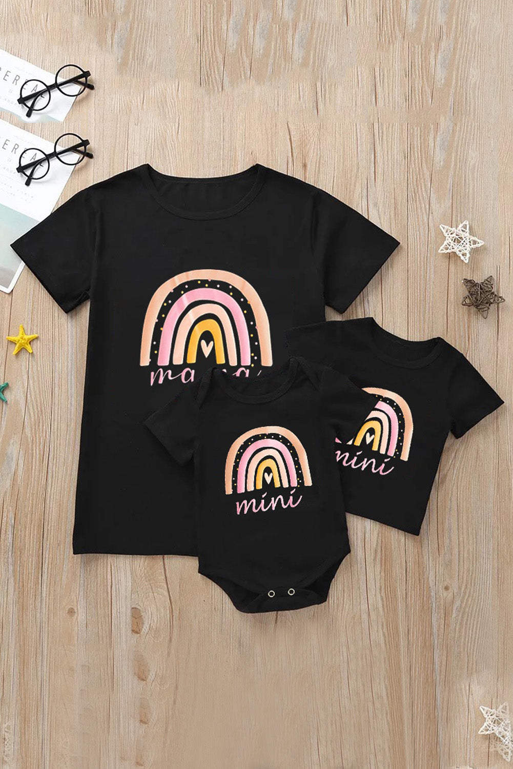 Black Rainbow mama Print Parent-child T-shirt Family T-shirts JT's Designer Fashion