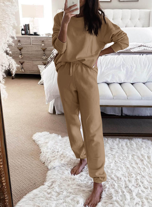 Flaxen Long Sleeve Top and Drawstring Pants Lounge Outfit Loungewear JT's Designer Fashion