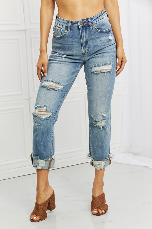 RISEN Full Size Leilani Distressed Straight Leg Jeans Medium Jeans JT's Designer Fashion