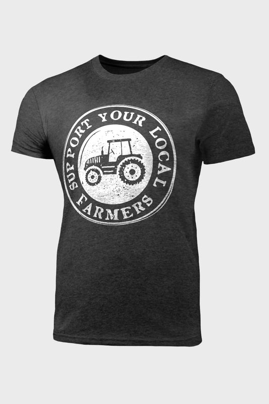 Gray Support Your Local Farmer Mens Graphic Tee Gray 62%Polyester+32%Cotton+6%Elastane Men's Tops JT's Designer Fashion